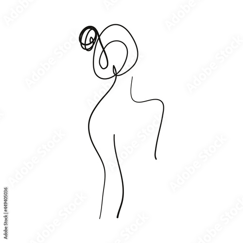 Ink brush naked woman silhouette, line art boho print. Contour modern art.