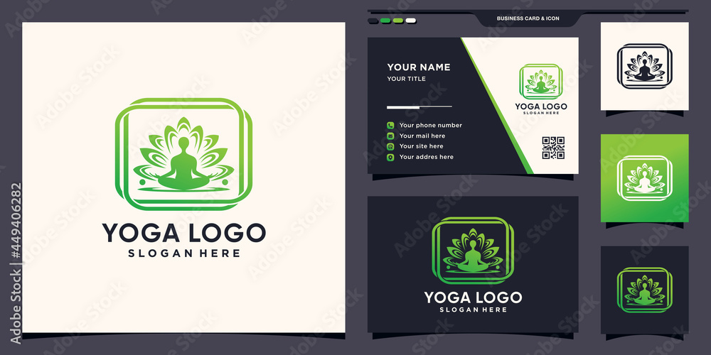 Fototapeta premium Yoga people logo design meditation in flower with unique concept and business card