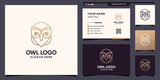 Creative owl logo with linear style and business card