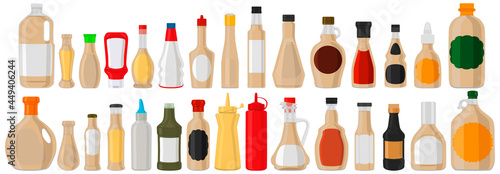 Illustration theme big kit varied glass bottles filled liquid sauce sesame