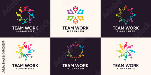 Set bundle of team work, community logo design with creative modern concept