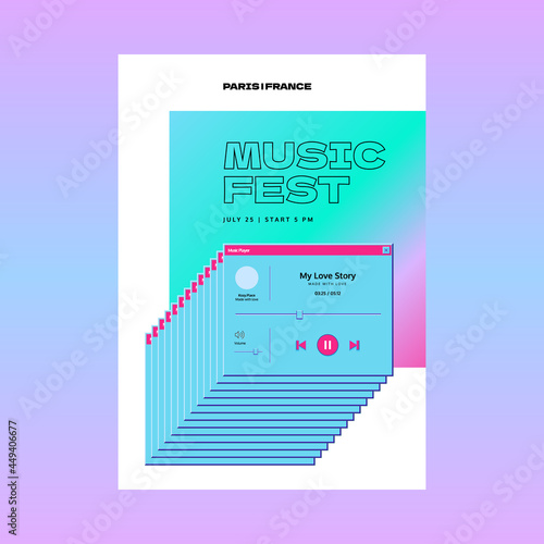 Retro poster template with user interface.  Vintage sale banner with computer software control screen panels and dialogs. Vector illustration