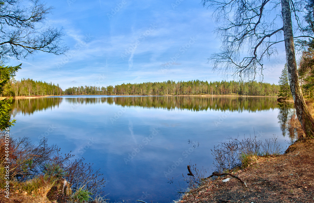 The panoramic view over the lake Tovaryd in Bredaryd in Sweden
