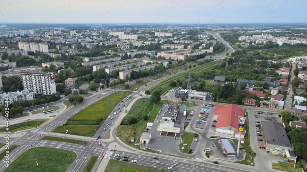 View from the drone on the city of Bialystok,a district of single-family houses,green areas,traffic. View from the drone on the city of Bialystok,a district of single-family houses,green areas,traffic.