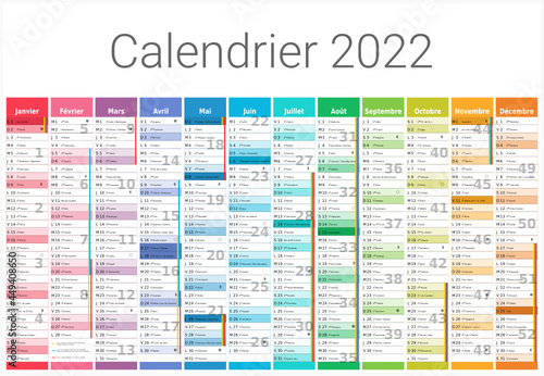 Calendrier 2022 12 mois au format 650 x 450 mm entièrement modifiable via calques