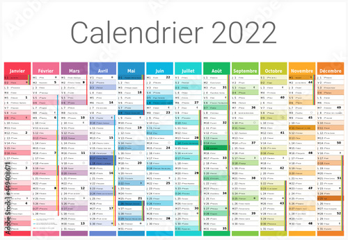 Calendrier 2022 12 mois au format 650 x 450 mm entièrement modifiable via calques