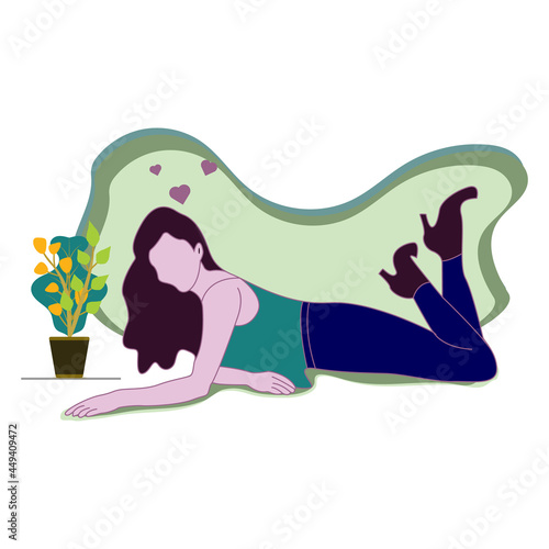 Vector flat Illustration of a woman relaxing enjoying in a holiday atmosphere.