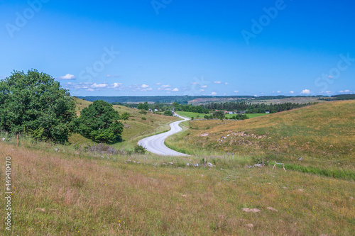 View of a road at the hilly landscape Brösarps Backar located south east Sweden