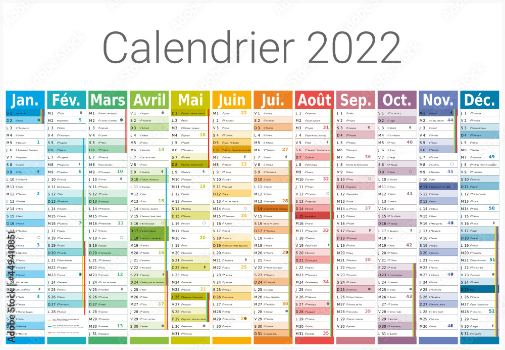 Calendrier 2022 12 mois au format 650 x 450 mm entièrement modifiable via calques