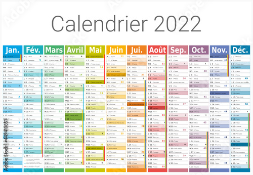 Calendrier 2022 12 mois au format 650 x 450 mm entièrement modifiable via calques