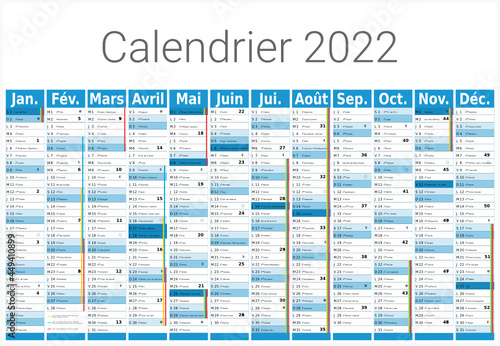 Calendrier 2022 12 mois au format 650 x 450 mm entièrement modifiable via calques