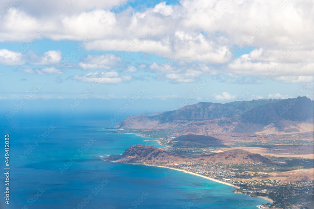 An aerial view of Oahu