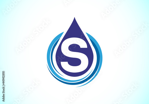 Initial S  monogram alphabet with water drop in a spiral. Waterdrop logo design vector template. Font emblem. Modern vector logo for business and company identity