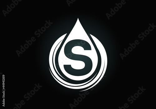 Initial S  monogram alphabet with water drop in a spiral. Waterdrop logo design vector template. Font emblem. Modern vector logo for business and company identity
