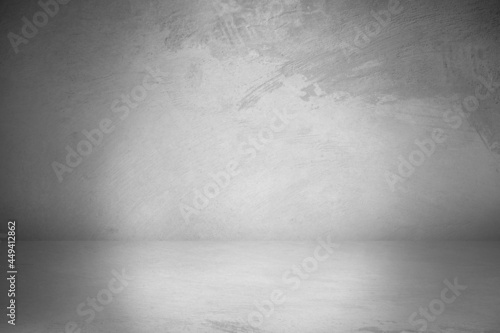 Gray vintage cement or concrete wall and floor background. Can be used for display commercial products  room  interior  graphic design or wallpaper. Copy space for text.