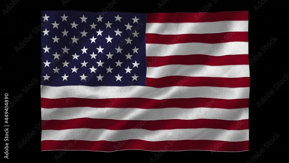 Digital animation of waving american flag against green digital waves on black background Digital animation of waving american flag against green digital waves on black background