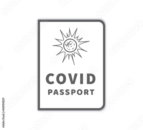 COVID-19 vaccination passport with virus simple icon on white