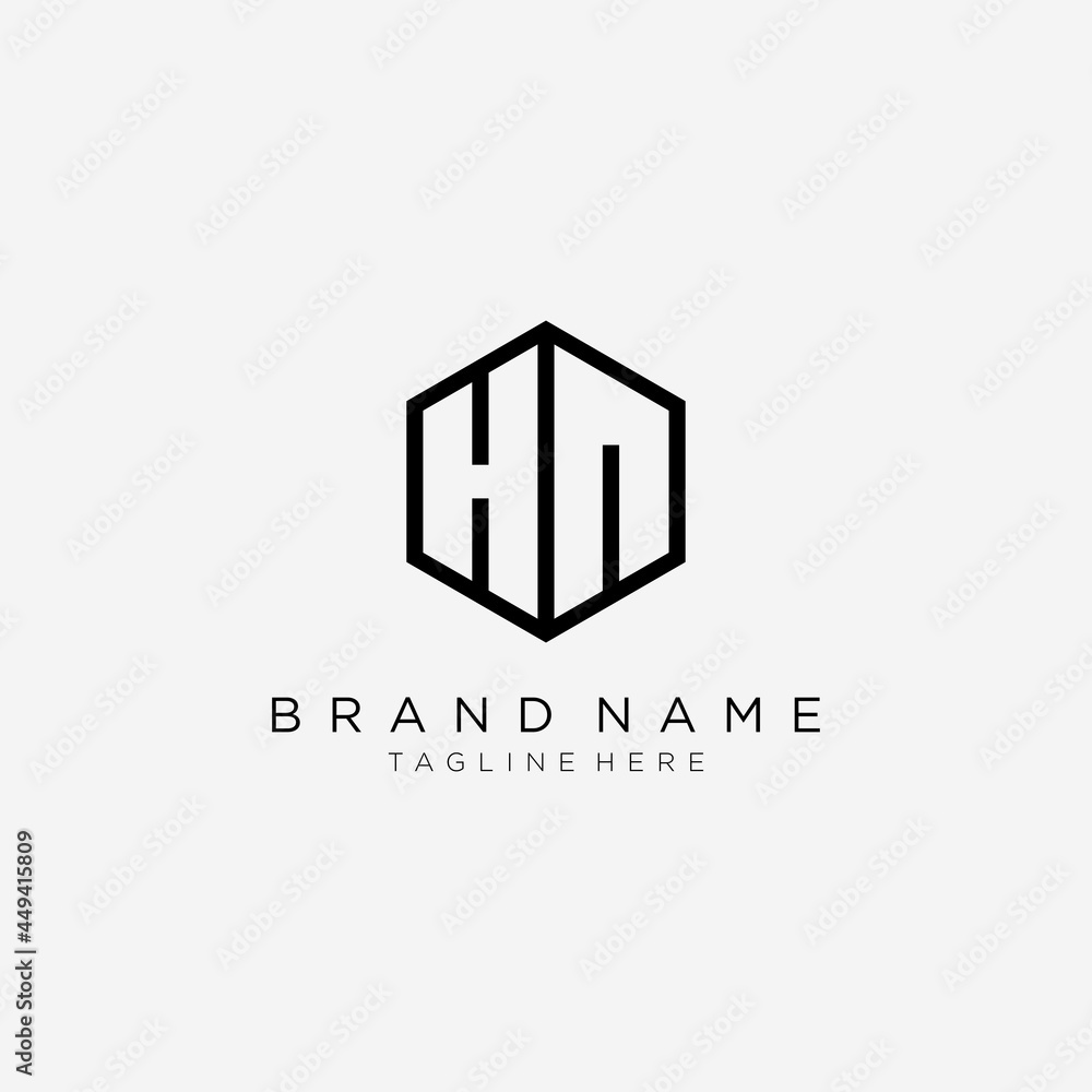 Initial letter HN hexagon logo, monogram line art style design template. Initial letter HN hexagon logo, monogram line art style design template.
