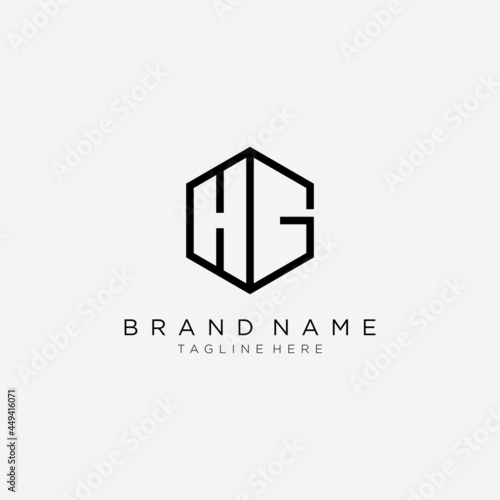 Initial letter HG hexagon logo, monogram line art style design template.