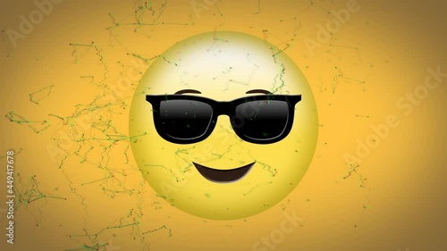 Digital animation of network of connections over face wearing sun glasses emoji on yellow background photo