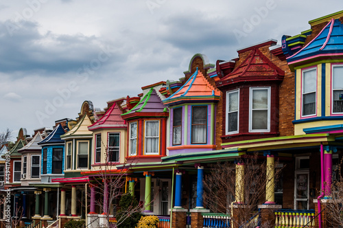 Photo of Colorful Row Homes in Baltimore, Maryland USA photo
