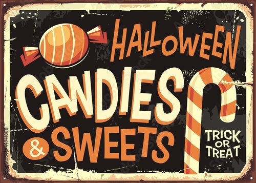 Tableau sur toile Candies and sweets Halloween holidays retro sign advertisement