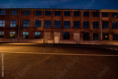 A night shot of an renovated factory building, Gummifabriken in Värnamo, Sweden