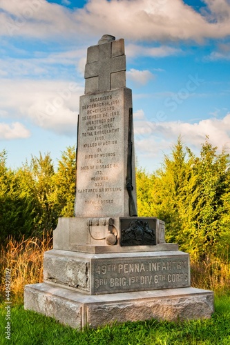 Photo of The Monument To The 49th Pennsylvania Volunteer Infantry Regiment, Gettysburg National Military Park, Pennsylvania USA