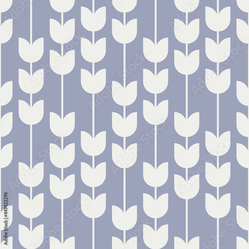 Mid Century Modern Floral Pattern. Seamless Repeat Design With Retro Floral Elements in Vertical Rows. 