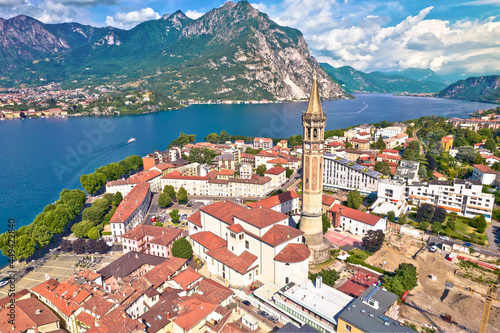 Town of Lecco aerial panoramic view, Como Lake