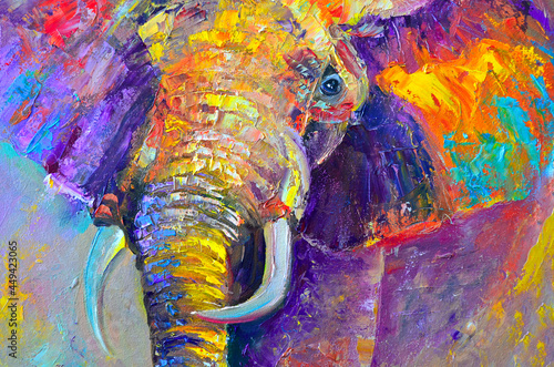 The painted elephant in oil on canvas. Contemporary painting. Textured paint strokes. photo