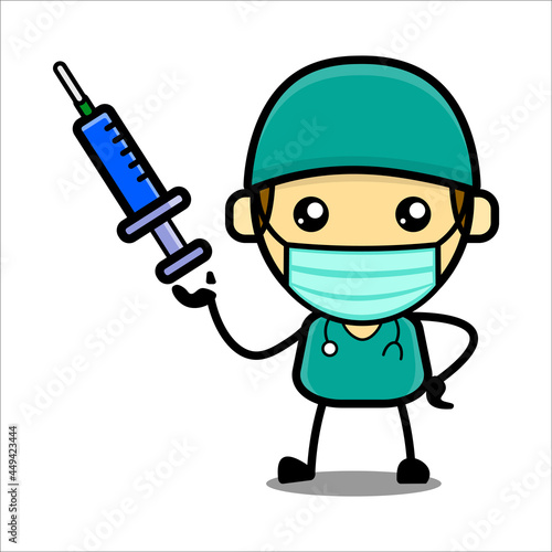 Cute doctor character with vaccine shot, Vector illustration eps.10