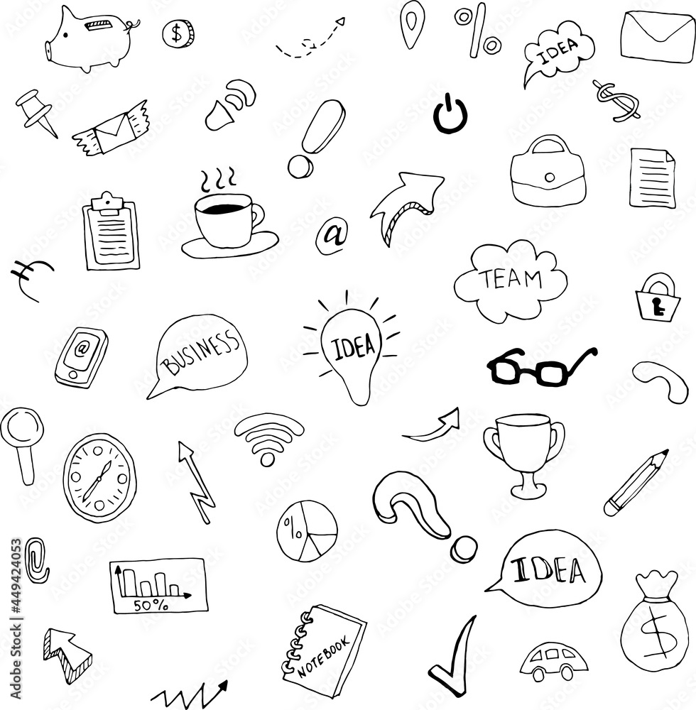 Business set. Set of doodles on business topics Business set. Set of doodles on business topics