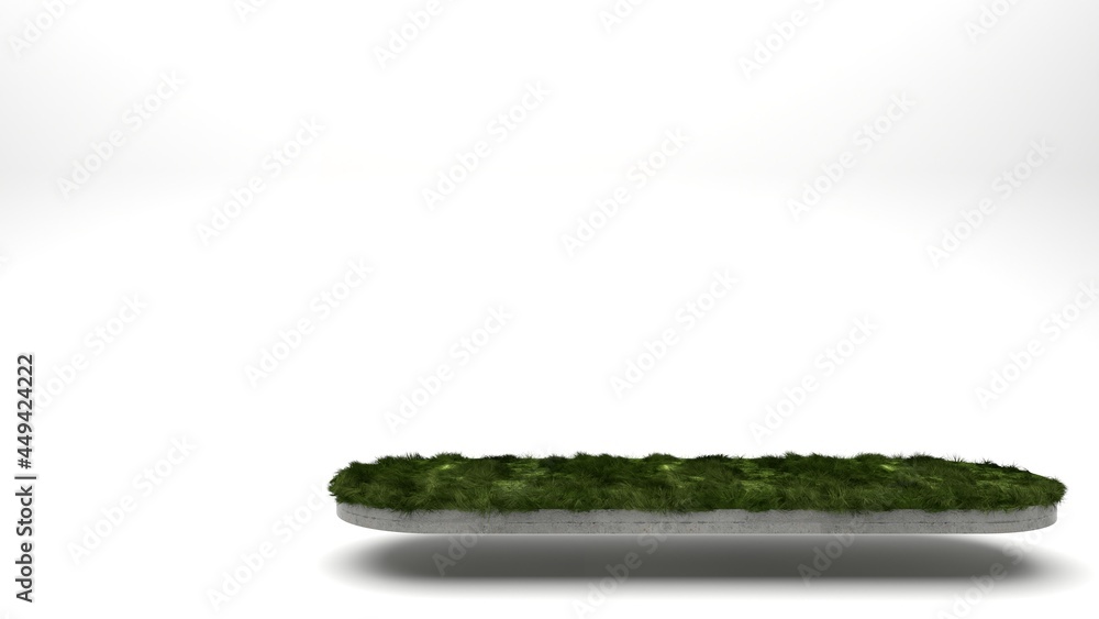 Fototapeta premium Grass surface concrete display stand geometric shapes on a white background