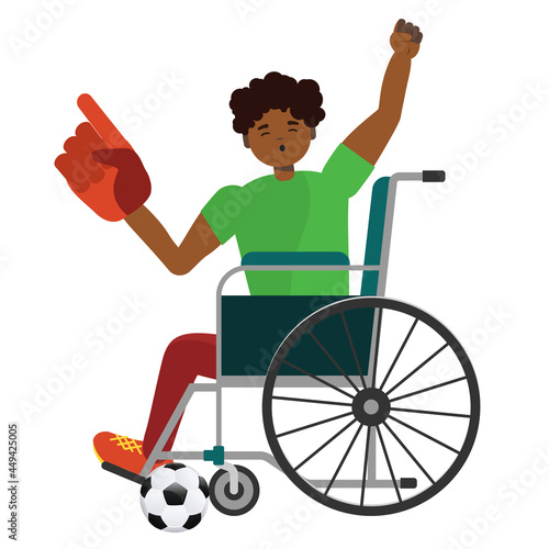Afro american soccer fan in wheelchair