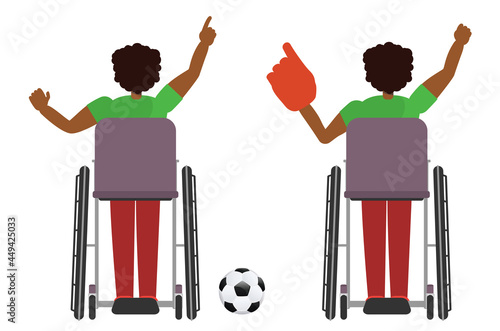 Afro american soccer fan in wheelchair