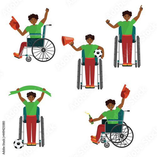 Afro american soccer fan in wheelchair