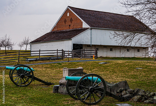 Photo of The Trostle Barn and Cannons, Gettysburg National Military Park, Pennsylvania USA photo