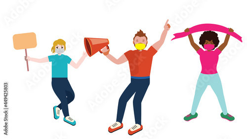 People on protest in face mask