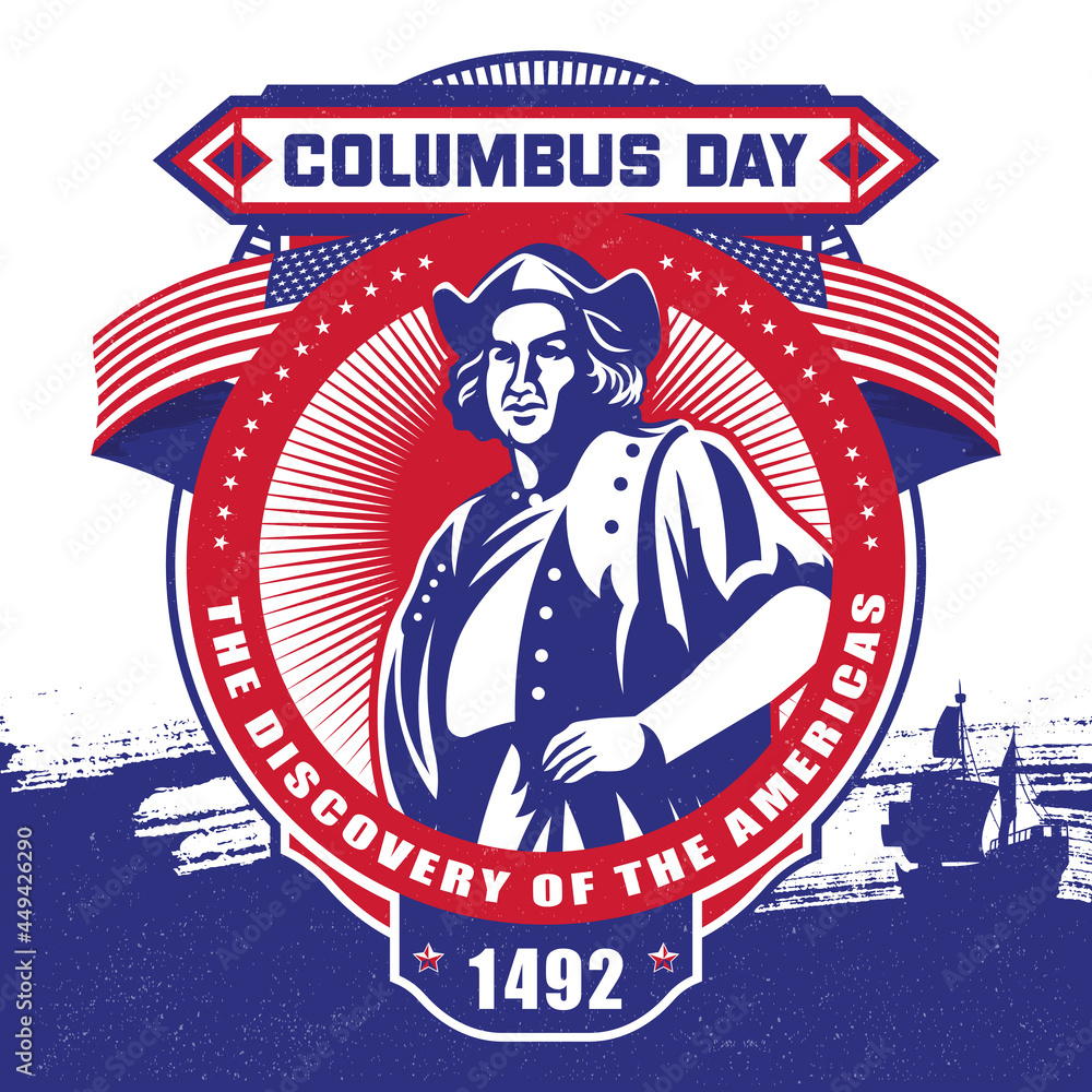 Naklejka premium Columbus Day with America flag Badge illustration