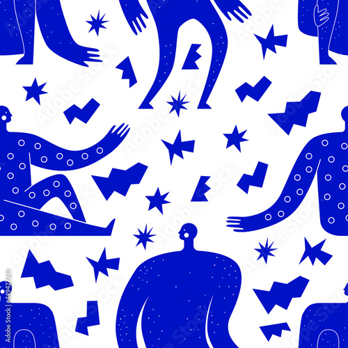 Seamless vector pattern with abstract male figure. Fun and quirky illustration