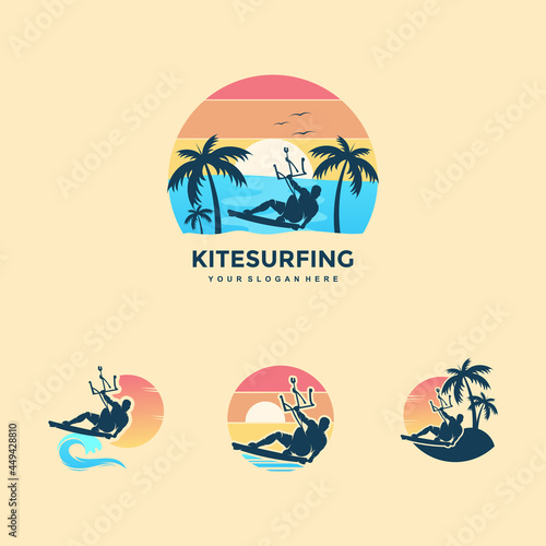 Kite surfing design concept, illustration silhouette, vector