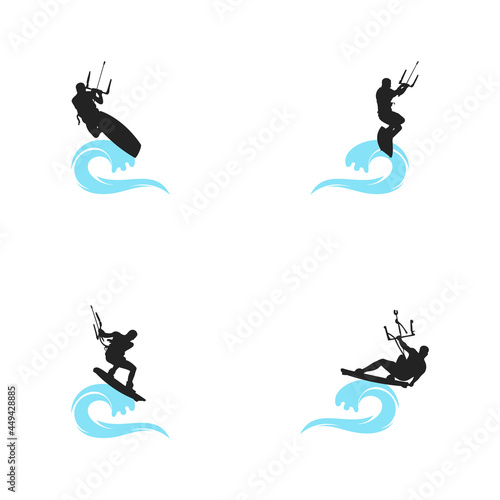 Kite surfing design concept, illustration silhouette, vector