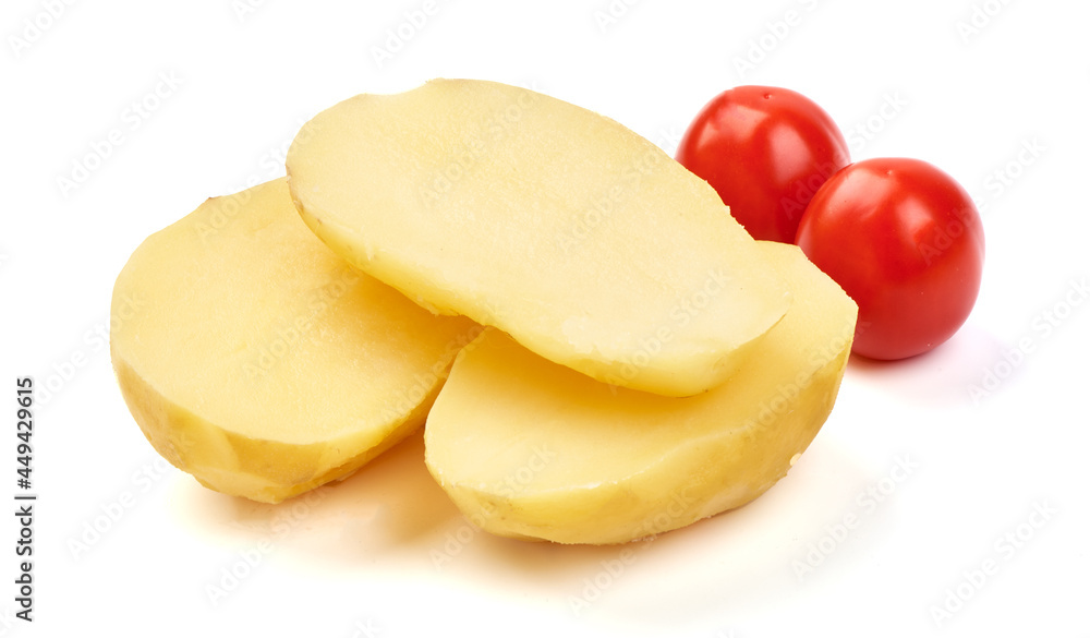Boiled young potatoes, close-up, isolated on white background. Boiled young potatoes, close-up, isolated on white background.
