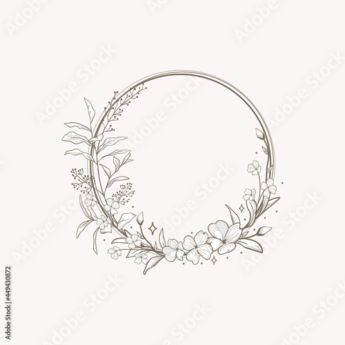 Floral Frame Black IIlustration Drawn blossom herb