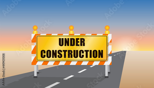 Under Construction road sign and barrier - Vector Illustration