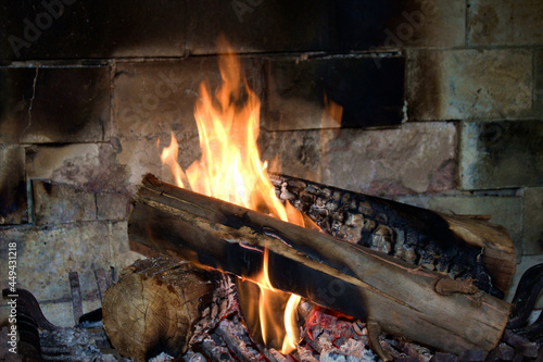 Fire in a traditional fireplace