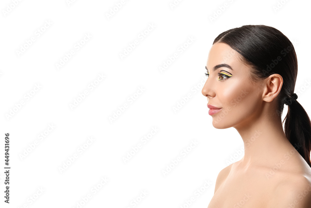 Beautiful young woman with stylish makeup on white background Beautiful young woman with stylish makeup on white background