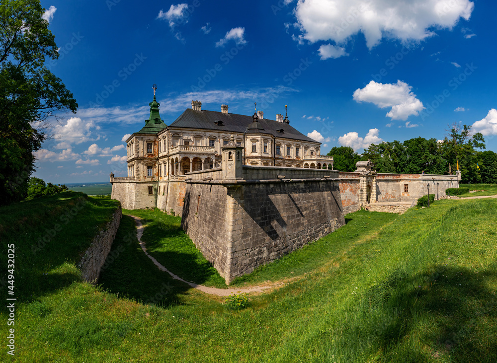 Panorama of the renaissance and baroque Pidhirtsi castle-fortress. Lviv Oblast, Ukraine