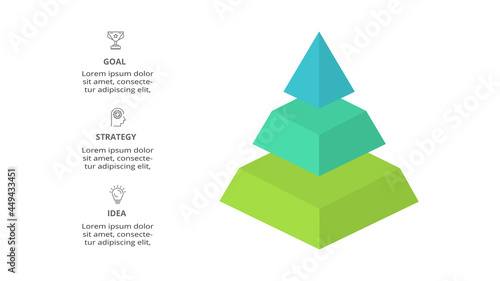 3D vector infographic pyramid, or comparison chart with 4 colorful levitating layers.